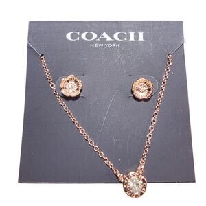 Coach New Open Circle Necklace and Tea Rose Stud Earrings Set